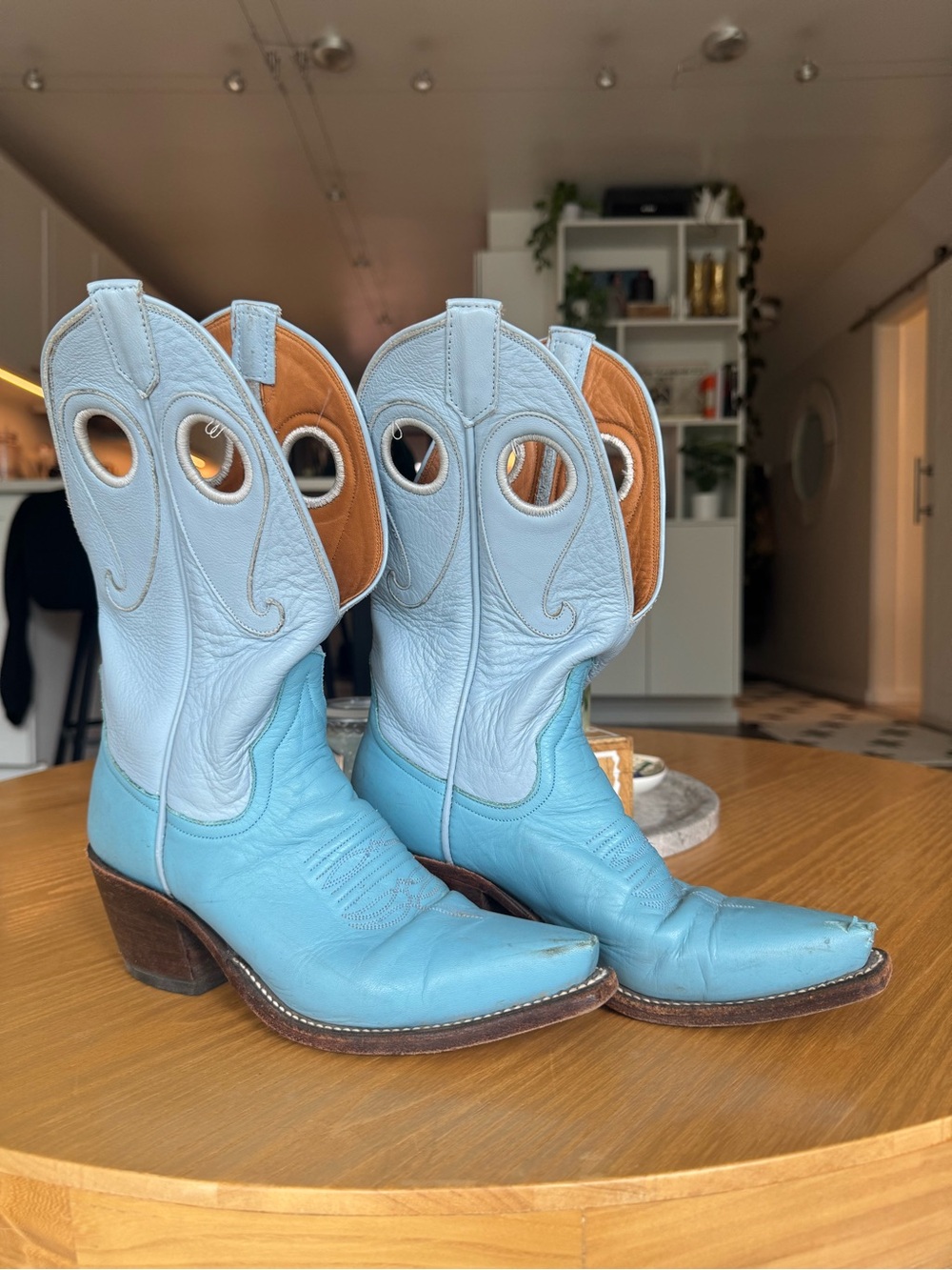Baby Blue Women's Leather Western Boots - Stylish Ankle Cowboy Boots